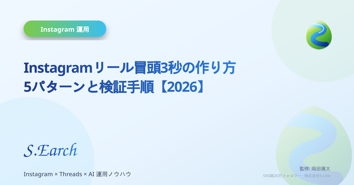 Instagramリール冒頭3秒の作り方|5パターンと検証手順【2026】